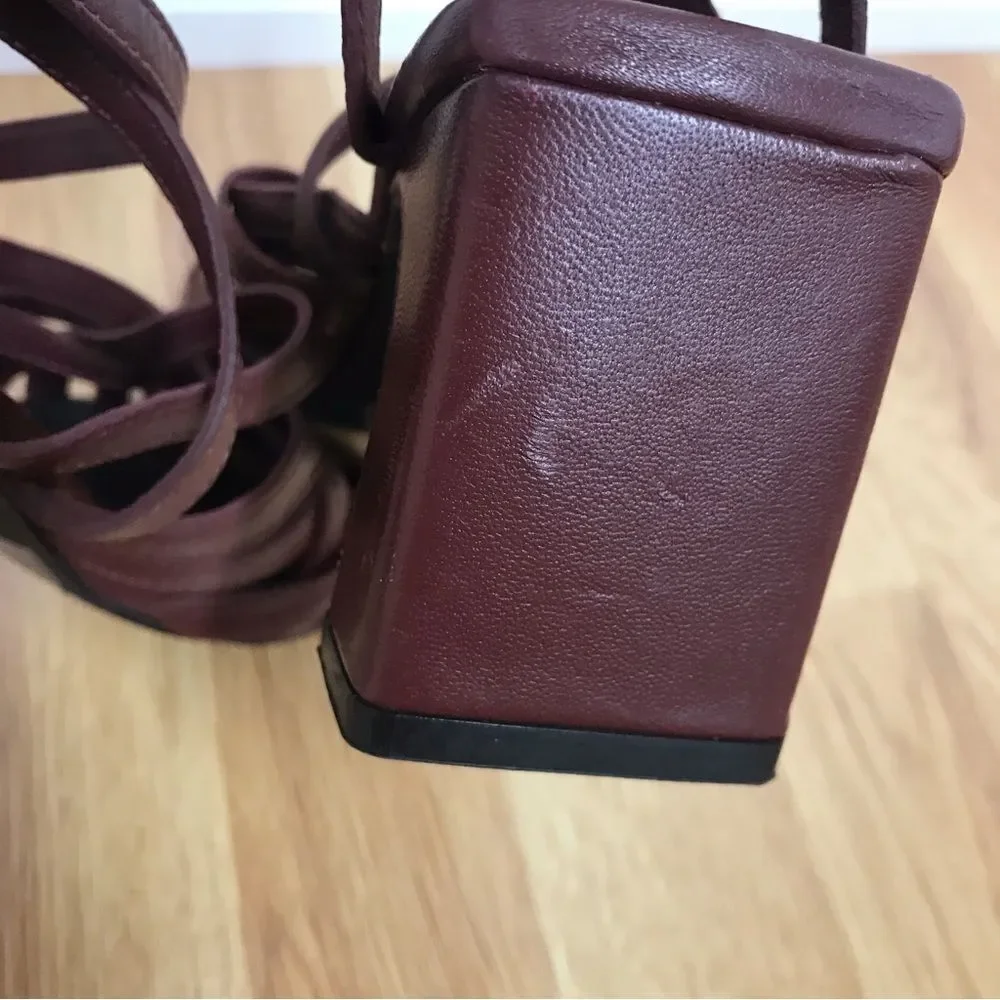 SEYCHELLE Burgundy Braided Leather Chunky Heel Sandal Strappy Woven‎ Size 6